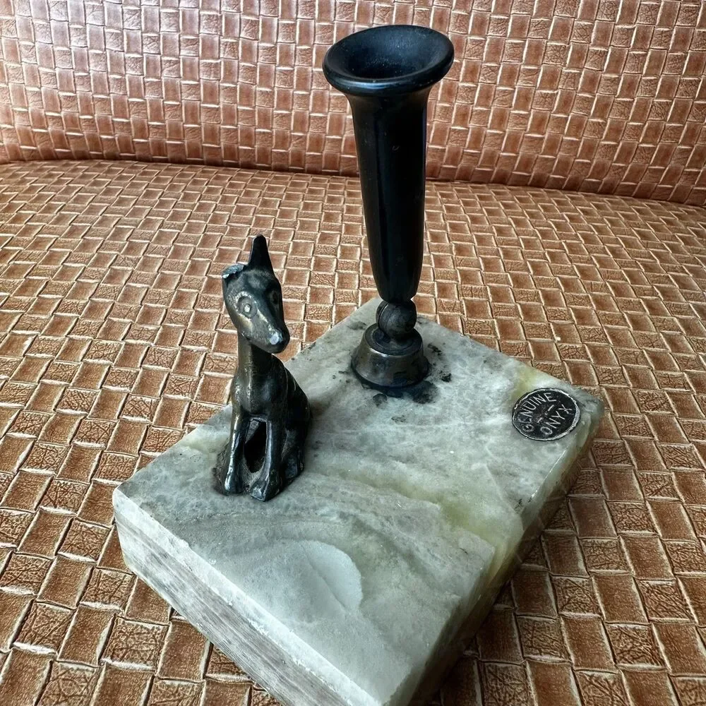 Vintage Onyx Dog Pen Holder Inkwell Desk Organizer Art Deco‎ Style